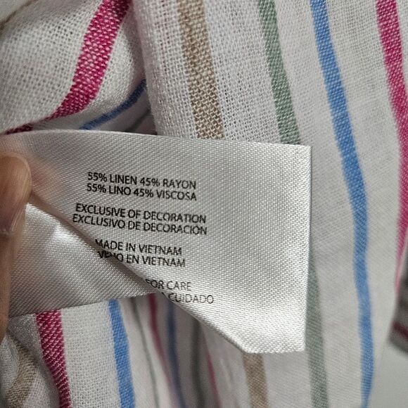 Gap Linen Button Down Shirt Women’s Large White Striped Long Sleeve Pocket NWT - Picture 3 of 8